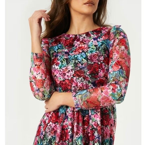 NWT Little Mistress London Alora Colorful Floral lace midi dress size 10 - Picture 2 of 14